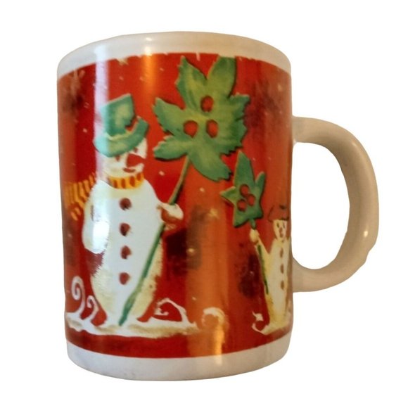 Snowman Coffee Tea Holiday Cup Mug Red White Test Rite International Stoneware - Picture 1 of 6